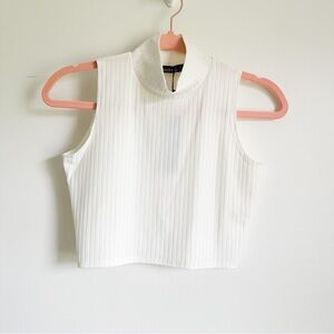 NWT Boohoo White Anna Ribbed Mock neck crop top sz 6
